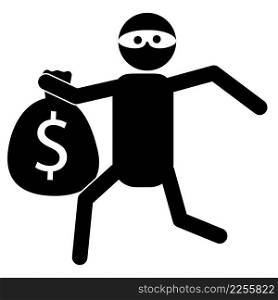 pickpocket icon on white background. Beware pickpocket sign. Man holding money bag with dollar currency symbol. flat style.