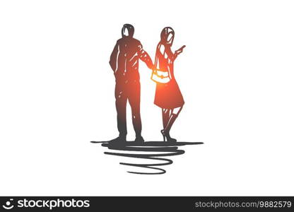 Pickpocketing, crime, theft, steal, wallet concept. Hand drawn thief stealing wallet from woman concept sketch. Isolated vector illustration.. Pickpocketing, crime, theft, steal, wallet concept. Hand drawn isolated vector.