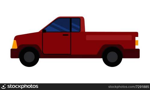 Pickup for two persons poster of red car with windows and doors, seat and space on its back, vector illustration isolated on white background. Pickup for Two Persons Poster Vector Illustration