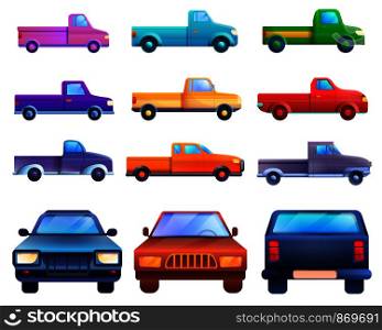 Pickup icons set. Cartoon set of pickup vector icons for web design. Pickup icons set, cartoon style