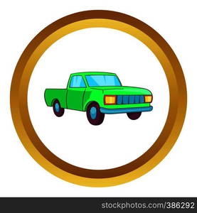 Pickup vector icon in golden circle, cartoon style isolated on white background. Pickup vector icon