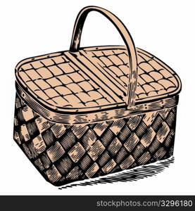 picnic basket against white background, abstract vector art illustration