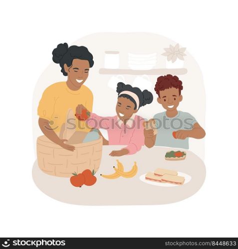 Picnic basket set up isolated cartoon vector illustration. Packing grocery, family preparing for a picnic, set up a food basket, weekend activity, going to countryside with kids vector cartoon.. Picnic basket set up isolated cartoon vector illustration.