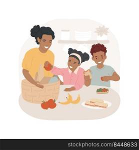 Picnic basket set up isolated cartoon vector illustration. Packing grocery, family preparing for a picnic, set up a food basket, weekend activity, going to countryside with kids vector cartoon.. Picnic basket set up isolated cartoon vector illustration.