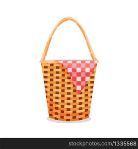 Picnic basket vector isolated illustration. Checkered cloth bbq with family concept design.