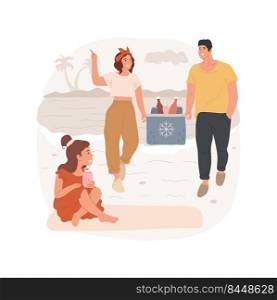 Picnic cooler box isolated cartoon vector illustration. Family having picnic, portable cooler, adults carry box with cold drinks, kids sit with fresh soda water, summer weekend vector cartoon.. Picnic cooler box isolated cartoon vector illustration.