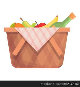 Picnic food basket icon cartoon vector. Hamper bread. Box meal. Picnic food basket icon cartoon vector. Hamper bread
