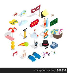 Picnic in the park icons set. Isometric set of 25 picnic in the park vector icons for web isolated on white background. Picnic in the park icons set, isometric style