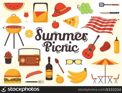 Picnic Outdoors Vector Illustration of People Sitting on a Green Grass in Nature on Summer Holiday Vacations in Flat Cartoon Hand Drawn Templates