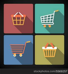 Pictogram collection of internet shopping carts and baskets for e-commerce vector illustration