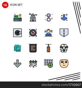 Pictogram Set of 16 Simple Flat Color Filled Lines of electronics, full, museum, down, solid Editable Creative Vector Design Elements
