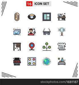 Pictogram Set of 16 Simple Flat Color Filled Lines of inbox, monitor, furniture, book, table Editable Creative Vector Design Elements
