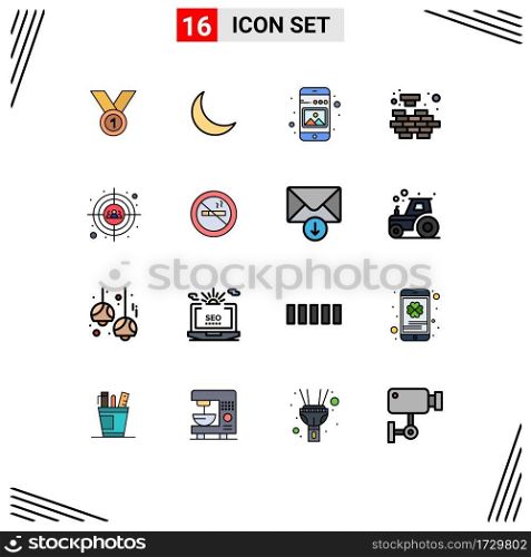 Pictogram Set of 16 Simple Flat Color Filled Lines of mind, picture, night, phone, image Editable Creative Vector Design Elements