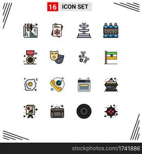Pictogram Set of 16 Simple Flat Color Filled Lines of roles, medal, conference, win, star Editable Creative Vector Design Elements