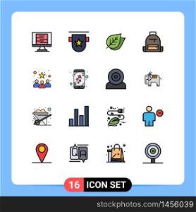 Pictogram Set of 16 Simple Flat Color Filled Lines of school, camping, stamp, bag, spring Editable Creative Vector Design Elements