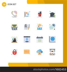 Pictogram Set of 16 Simple Flat Colors of balance, food, sailboat, real estate, building Editable Pack of Creative Vector Design Elements