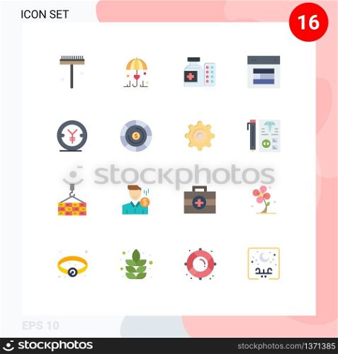 Pictogram Set of 16 Simple Flat Colors of coin, web, medical, site, design Editable Pack of Creative Vector Design Elements