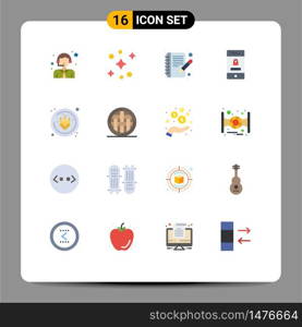 Pictogram Set of 16 Simple Flat Colors of dinner, gluten, edit, allergens, security Editable Pack of Creative Vector Design Elements