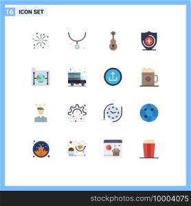 Pictogram Set of 16 Simple Flat Colors of document, cloud, instrument, shield, medical Editable Pack of Creative Vector Design Elements