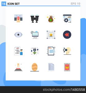 Pictogram Set of 16 Simple Flat Colors of human, eye, bag, application programme interface, api Editable Pack of Creative Vector Design Elements