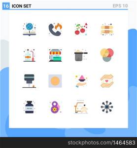 Pictogram Set of 16 Simple Flat Colors of label, bandage, hotline, band, food Editable Pack of Creative Vector Design Elements