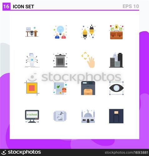 Pictogram Set of 16 Simple Flat Colors of money, business, partnership, bag, ecology Editable Pack of Creative Vector Design Elements