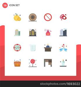 Pictogram Set of 16 Simple Flat Colors of office, building, prohibited, love, wedding ring Editable Pack of Creative Vector Design Elements