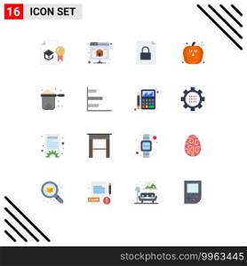 Pictogram Set of 16 Simple Flat Colors of pan, scary, server, pumpkin, face Editable Pack of Creative Vector Design Elements