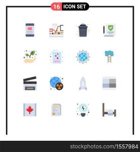 Pictogram Set of 16 Simple Flat Colors of plant, eco, dustbin, policy, insurance Editable Pack of Creative Vector Design Elements