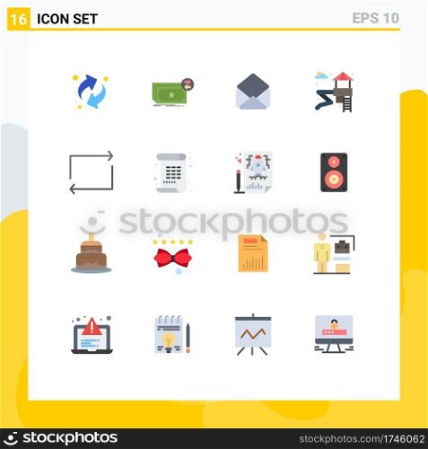 Pictogram Set of 16 Simple Flat Colors of poem, play, mail, arrow, park Editable Pack of Creative Vector Design Elements
