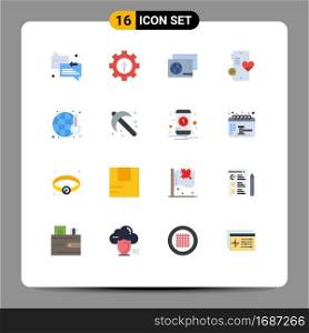 Pictogram Set of 16 Simple Flat Colors of pollution, heart, identity, beat, medical Editable Pack of Creative Vector Design Elements