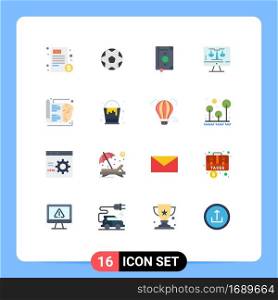 Pictogram Set of 16 Simple Flat Colors of screen, computer, soccer, digital law online, ramadhan Editable Pack of Creative Vector Design Elements
