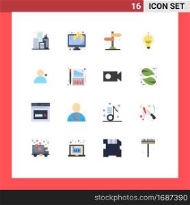 Pictogram Set of 16 Simple Flat Colors of sets, discover people, camping, light, idea Editable Pack of Creative Vector Design Elements