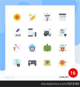 Pictogram Set of 16 Simple Flat Colors of web, page, grains, creative, tool Editable Pack of Creative Vector Design Elements