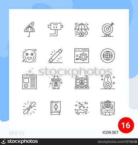 Pictogram Set of 16 Simple Outlines of affection, goal, finance, arrow, dart Editable Vector Design Elements