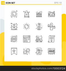 Pictogram Set of 16 Simple Outlines of box, drawing, drum, pencil, design Editable Vector Design Elements