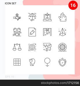 Pictogram Set of 16 Simple Outlines of c&ing, three, coding, hand, planning Editable Vector Design Elements