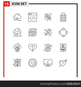 Pictogram Set of 16 Simple Outlines of cloud, disc, food, cd, full Editable Vector Design Elements