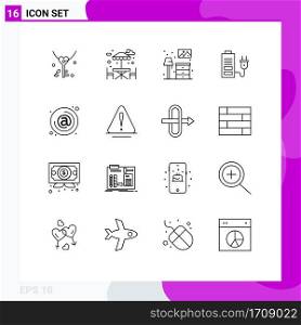 Pictogram Set of 16 Simple Outlines of contact, address, living, plug, battery Editable Vector Design Elements