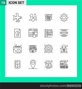 Pictogram Set of 16 Simple Outlines of economy, data, muscle, cogs, gear Editable Vector Design Elements