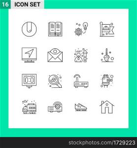 Pictogram Set of 16 Simple Outlines of email, communication, light, labour, flag Editable Vector Design Elements