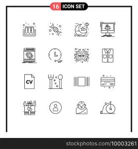 Pictogram Set of 16 Simple Outlines of engineering, sketch, religion, modelling, cube Editable Vector Design Elements