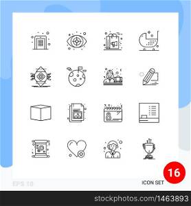 Pictogram Set of 16 Simple Outlines of fitness, chair, target, baby, shopping Editable Vector Design Elements