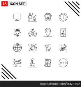 Pictogram Set of 16 Simple Outlines of funnel, support, cargo, sign, info Editable Vector Design Elements