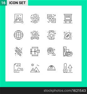 Pictogram Set of 16 Simple Outlines of geography, pubic, divide, marketing, announcement Editable Vector Design Elements