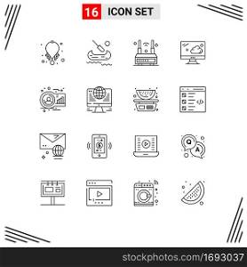 Pictogram Set of 16 Simple Outlines of graph, analysis, router, technology, cloud Editable Vector Design Elements
