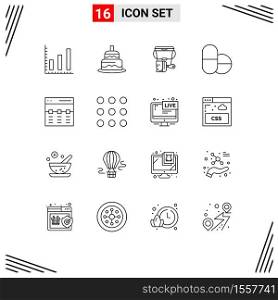 Pictogram Set of 16 Simple Outlines of interface, hero, bucket, header, tablets Editable Vector Design Elements