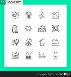 Pictogram Set of 16 Simple Outlines of location, fire, animal, bell, alarm Editable Vector Design Elements