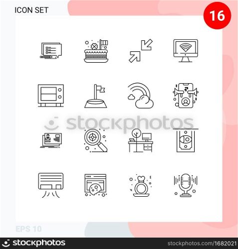 Pictogram Set of 16 Simple Outlines of money, signal, patrick, wifi, computer Editable Vector Design Elements