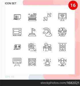 Pictogram Set of 16 Simple Outlines of money, signal, patrick, wifi, computer Editable Vector Design Elements